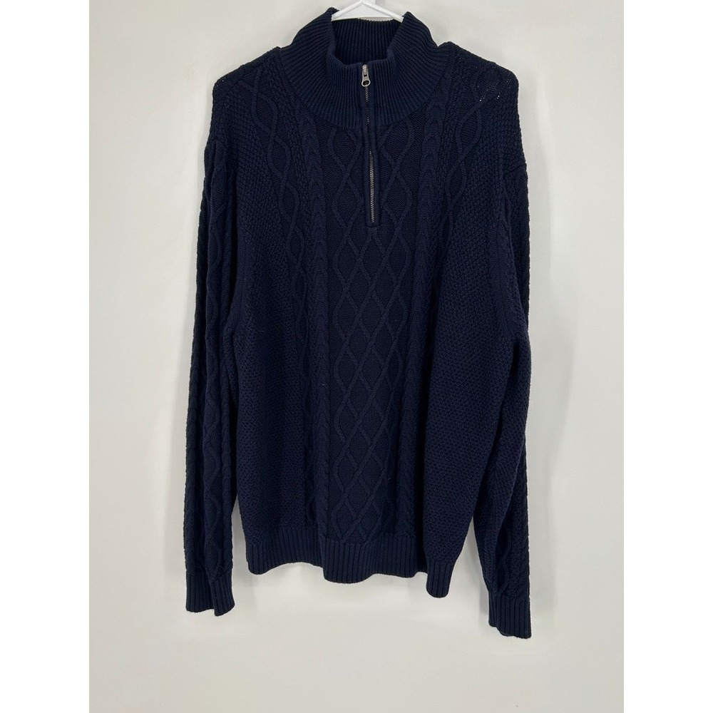 Crown & Ivy Mens XL Navy Fisherman Cable Knit Sweater Preppy Old Money Academia